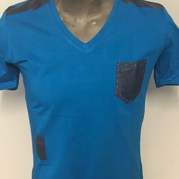 Vassari t-shirt vneck royal blue slim fit patches - Picture 2 of 3